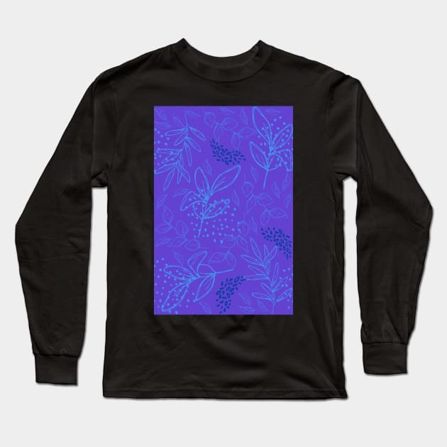 Light Blue leaves pattern Long Sleeve T-Shirt by PedaDesign